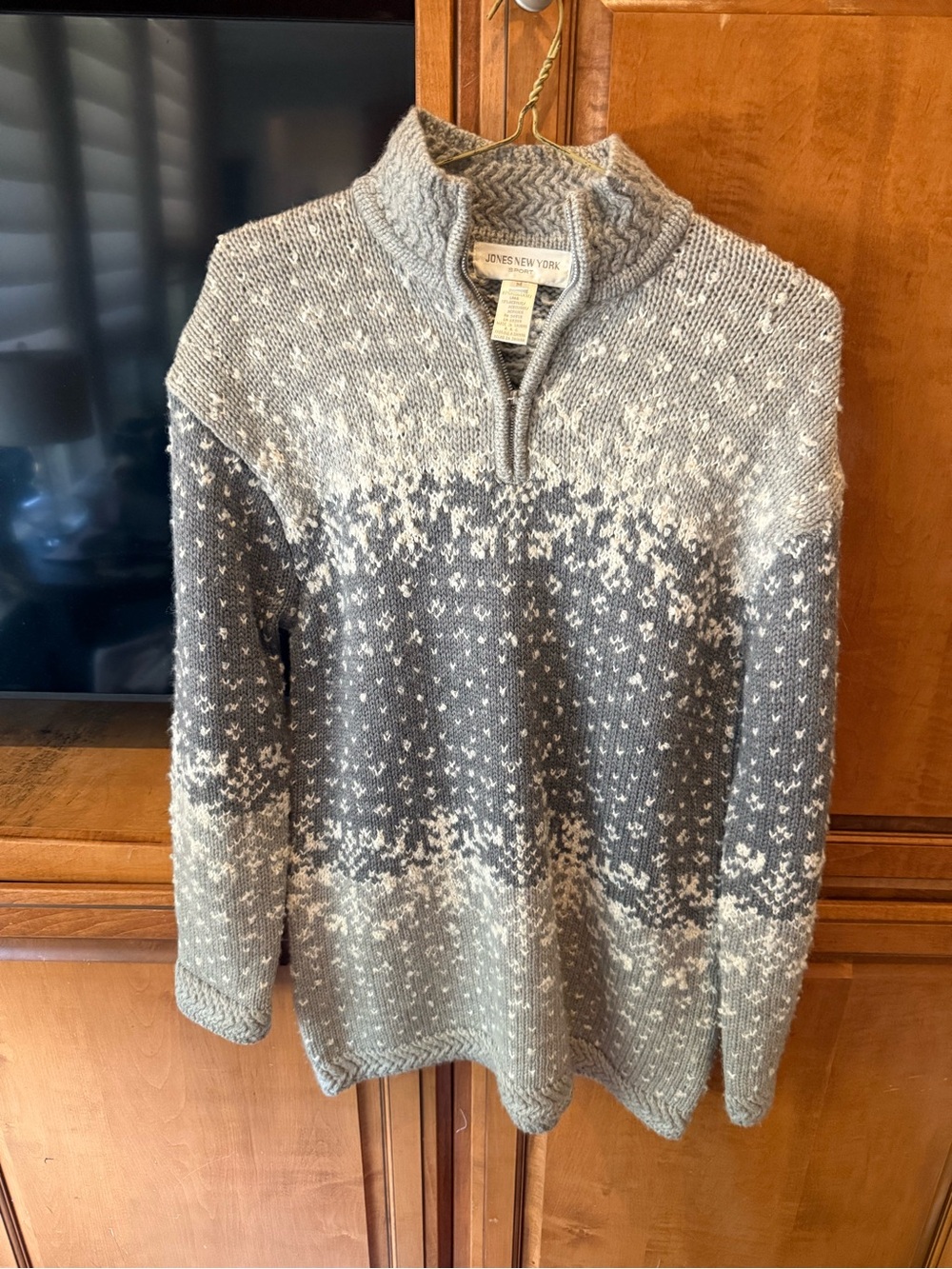 Jones New York Women’s Gray Patterned Half-Zip Sweater